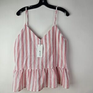 Molly Bracken Pink and White Striped Peplum Camisole